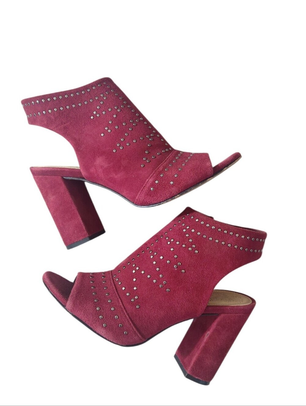 Vince Camuto Annaway Red Suede Studded Open-Toe Block Heel Mules